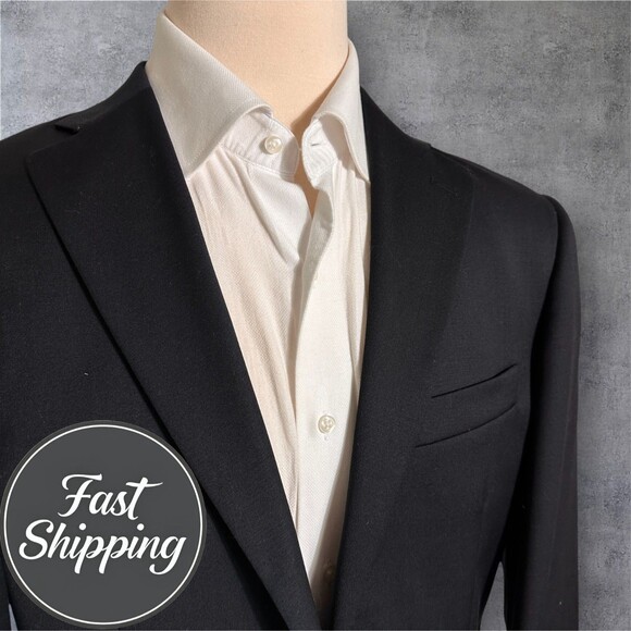 PAUL FREDERICK Blazer 40S Sport Coat 2 Button Jacket Black 100% Wool NWOT - Picture 1 of 14